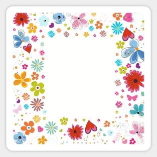 Colorful happy hippie flowers frame Sticker